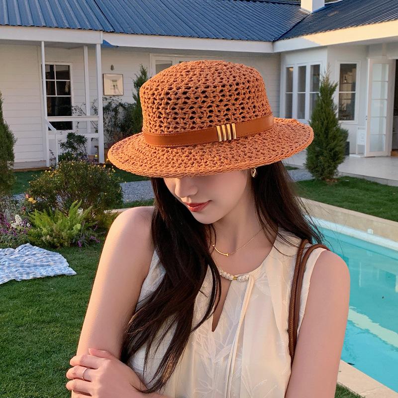 Hollow Straw Top Hat Women'S Summer Sunscreen Sun Hat Versatile Outing Wide-Brimmed Bucket Hat Tide