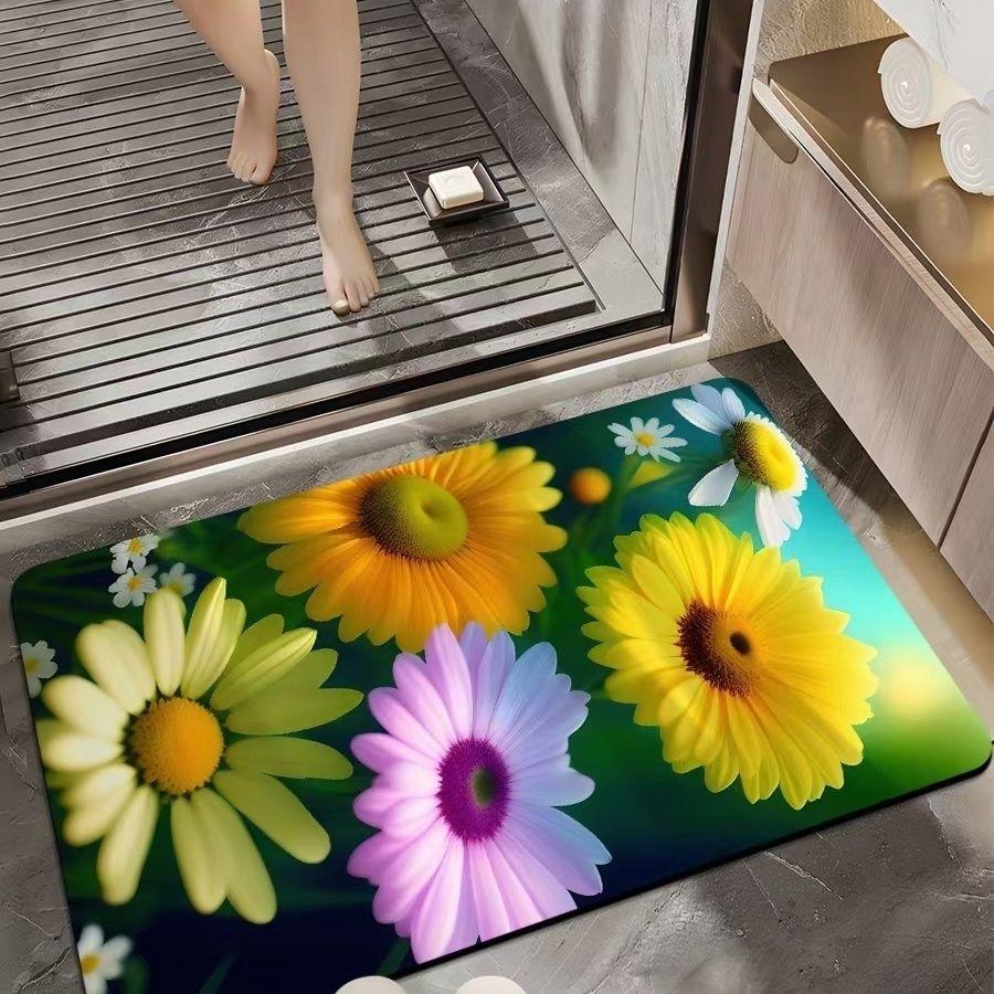 3D Floor Mat Little Daisy Strong Absorbent Quick Dry Foot Mats Bathroom Non-slip Soft Mats Bathroom Carpet