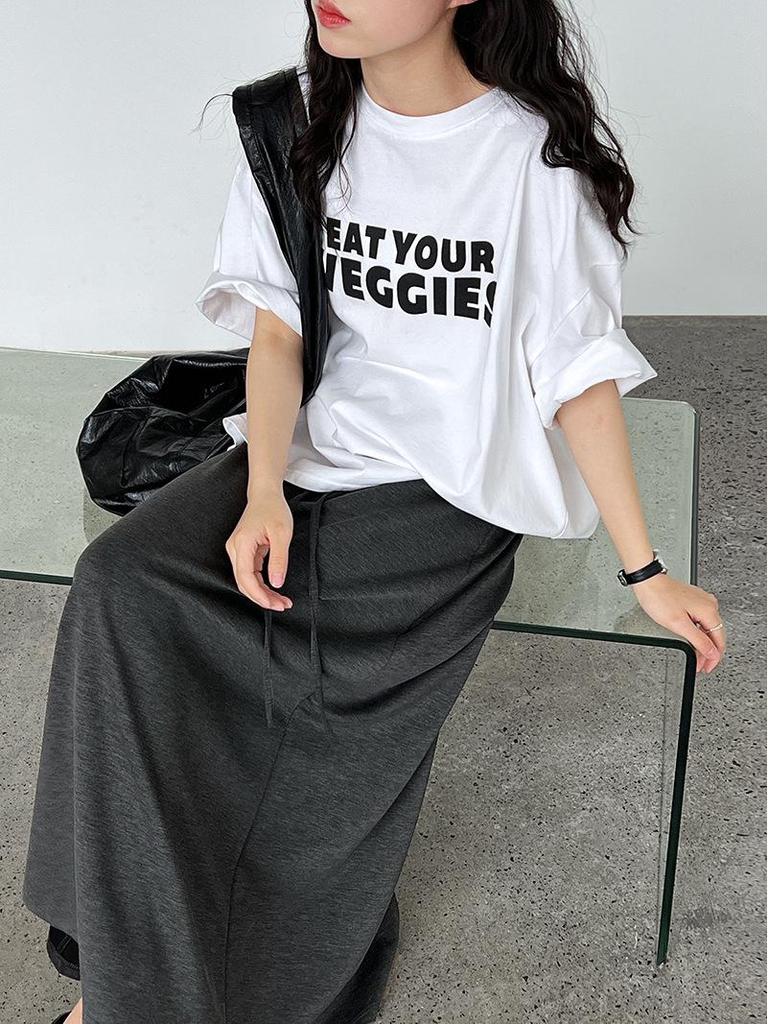 LUXI Korean-Style A-line High Waist Drawstring Maxi Skirt, Summer Casual 2673