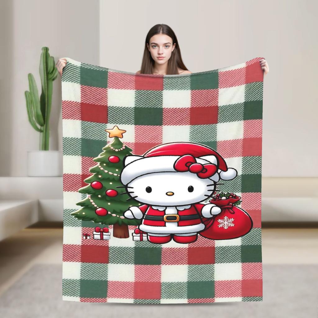 Cinnamoroll Christmas Fleece Blanket Funny Throw Blankets for Bed Sofa Couch 125*100cm Plush Thin Quilt