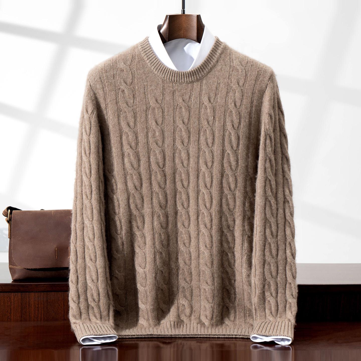 Men s Thick 550g Cashmere Round Neck Loose Knit Sweater - Long Sleeve Winter Pullover Base Layer. Double Extra Large