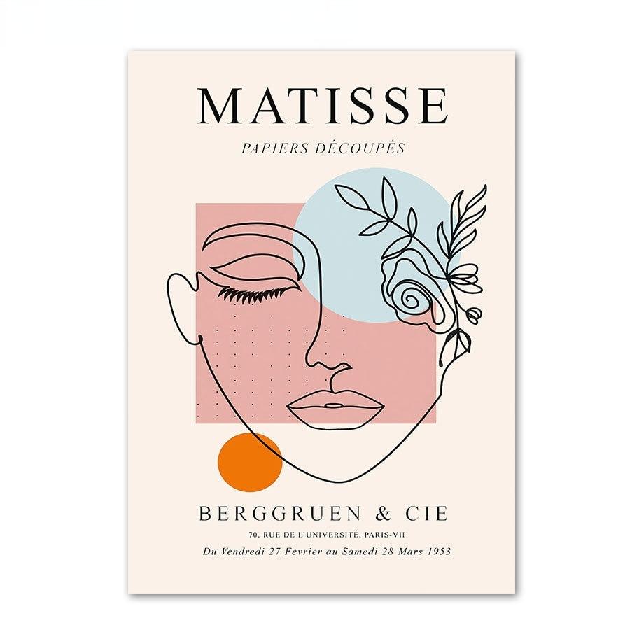 Abstract Matisse Coral Flower Dance Girl Line Wall Art Canvas Poster and Printmaking Living Room Decoration Wall Painting