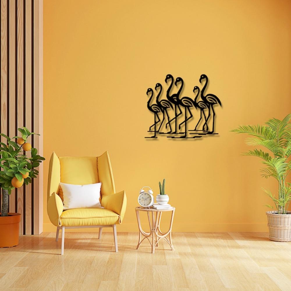 Minimalist Flamingo Metal Wall Art Black Silhouette Sculpture Modern Home Office Lake House Decor