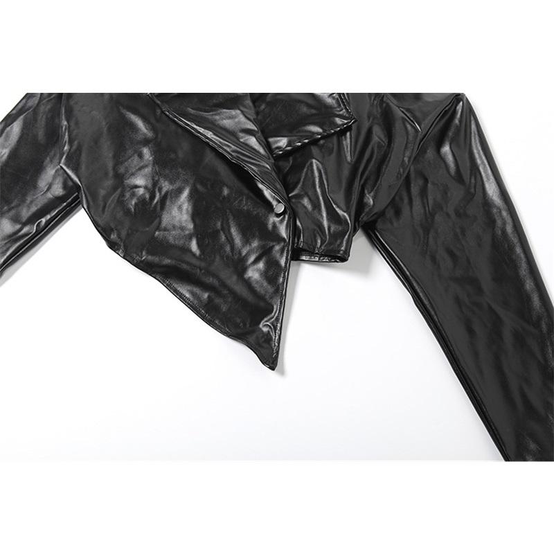 Letní dámská módní stylová vypasovaná zkrácená bunda z PU kůže jednobarevná ležérní