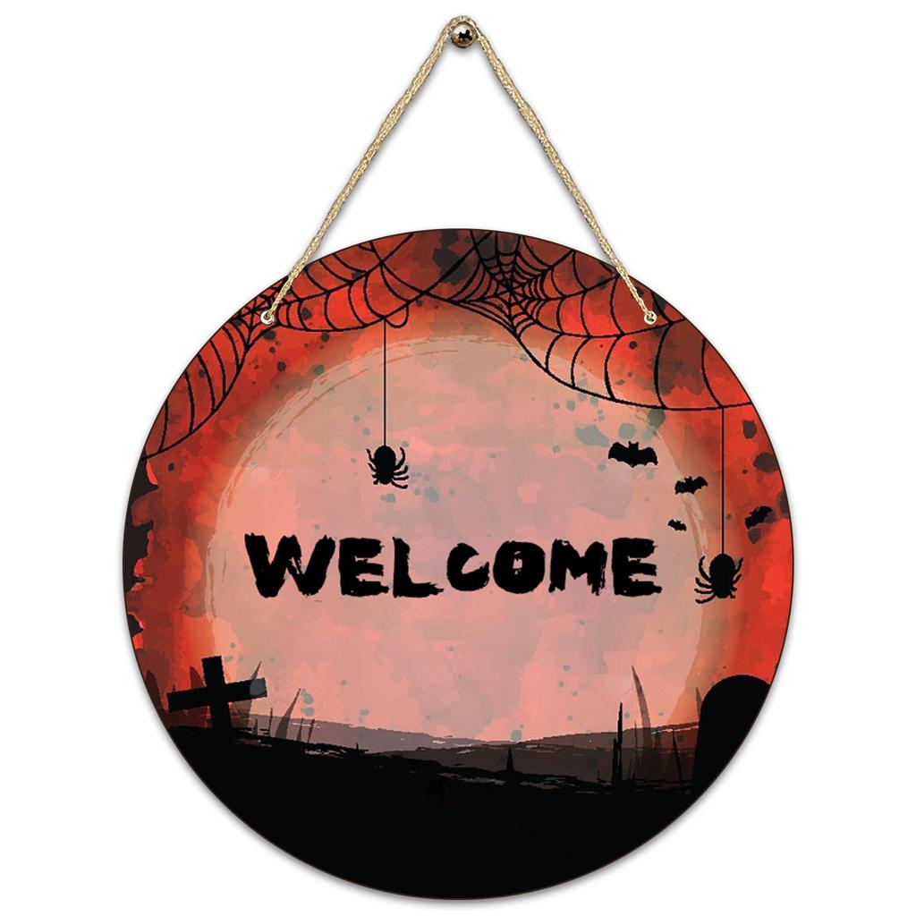 Halloween Decoration Wooden Round Sign Creative Decorative Hanging Tag