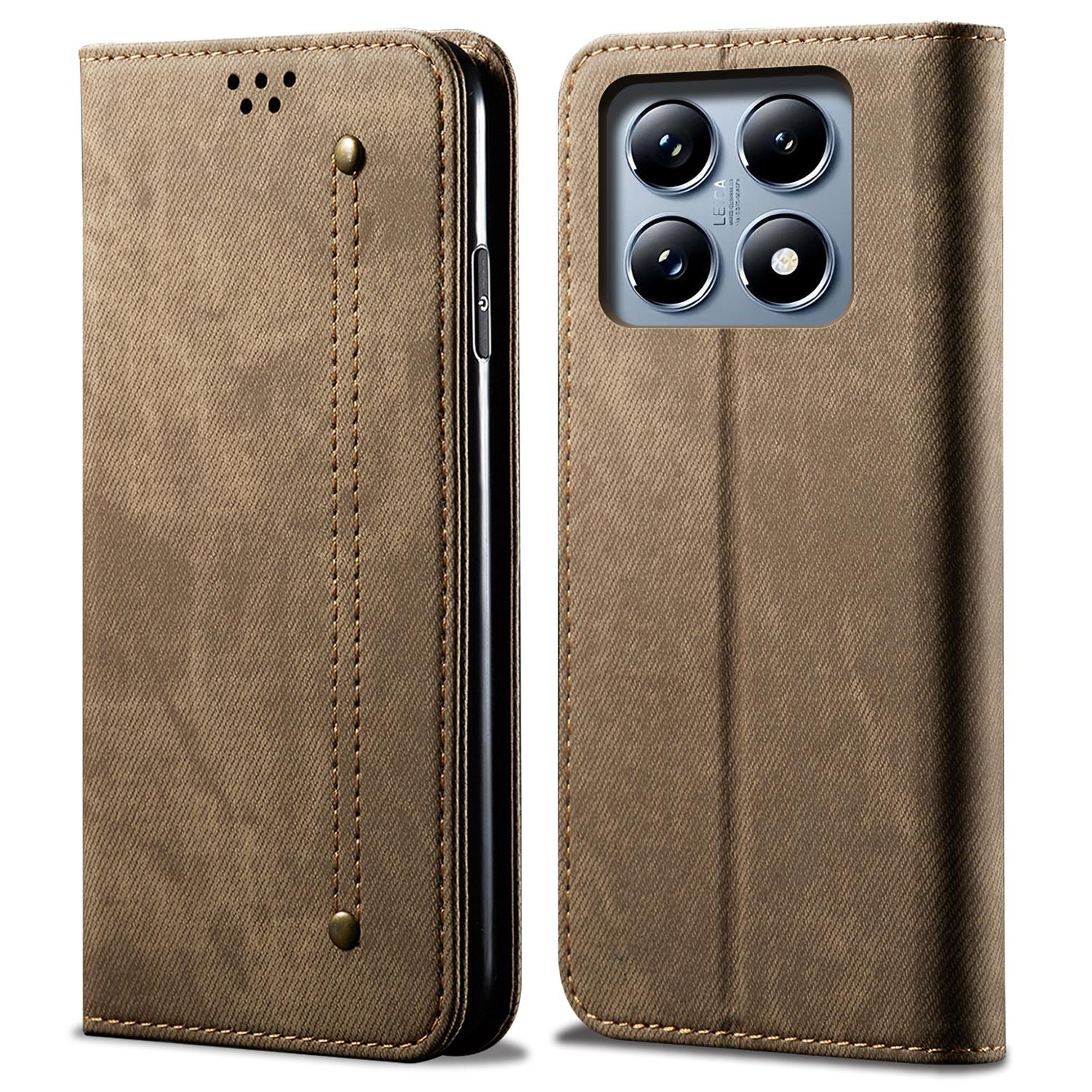 

For Xiaomi 14T Pro Case Jeans Cloth Texture Anti-Scratch Leather Stand Phone Cover A