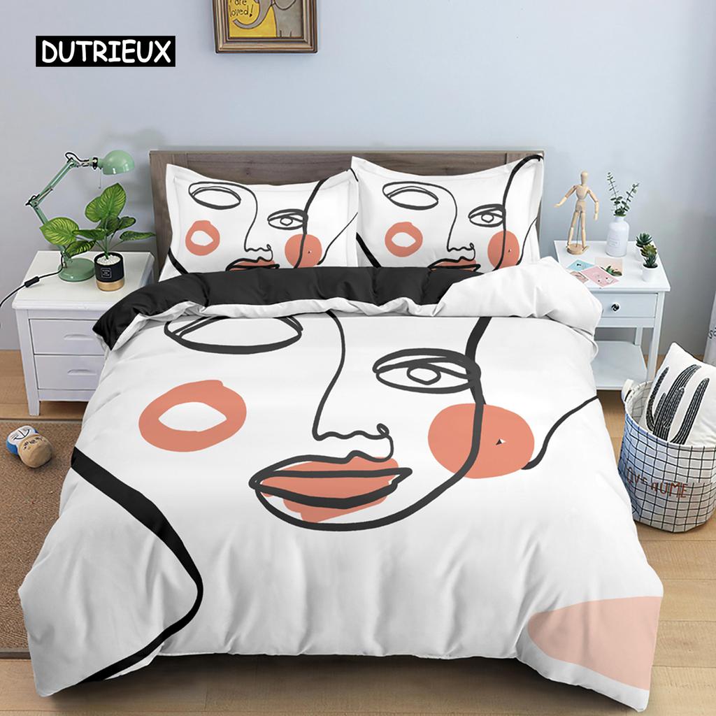Nordic Line Figur Portrait Bettwäsche Set Abstrakter Charakter Bettbezug King Size Bettbezug Polyester Modern Style Room Decor