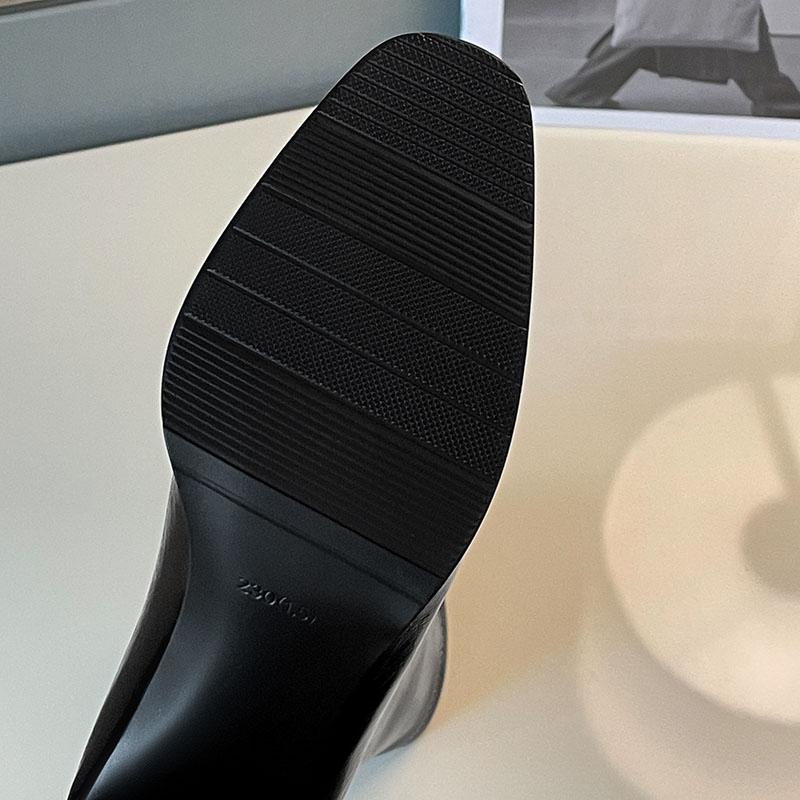 Women's High-heeled Boots Autumn and Winter New Thick-heeled Solid-color Large-size Simple Medium Boots