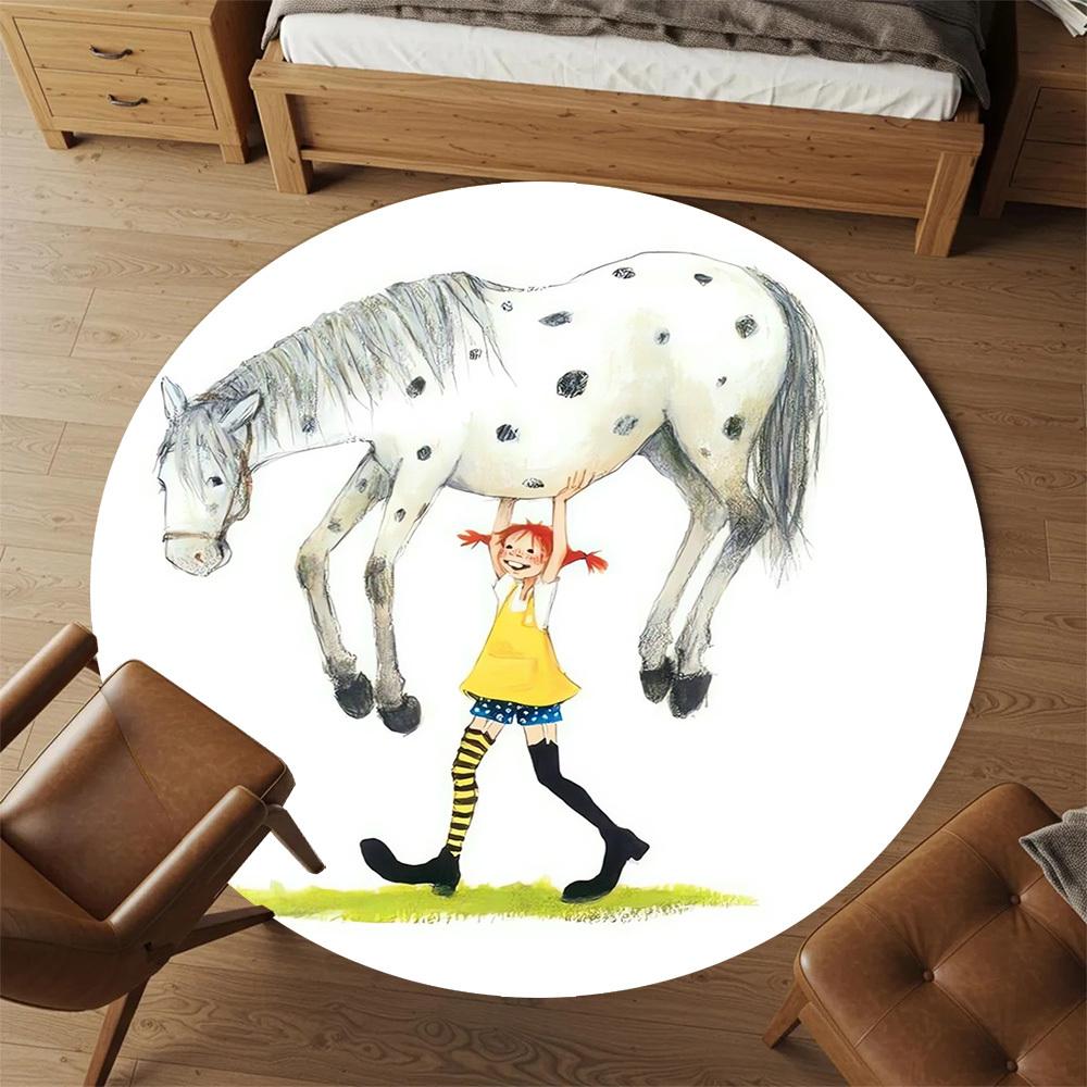 1pc Pippi Horse Round Chair Mat Area Rug - Non-Slip, Floor Mat for Office, Bedroom, Home Decor Christmas Gift P0811343