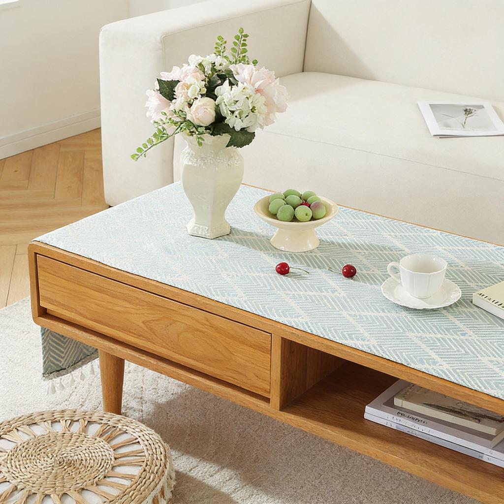 End Table Decoration Farmhouse Rectangular Cotton Coffee Table Cloth with Pockets