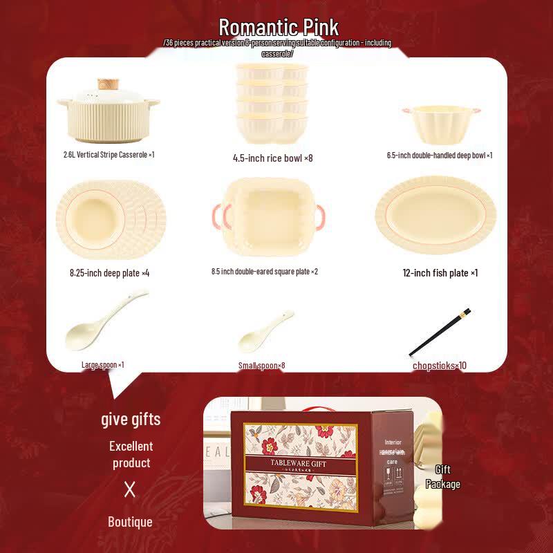 WUHE Romantic Pink Bone China Dinnerware Set