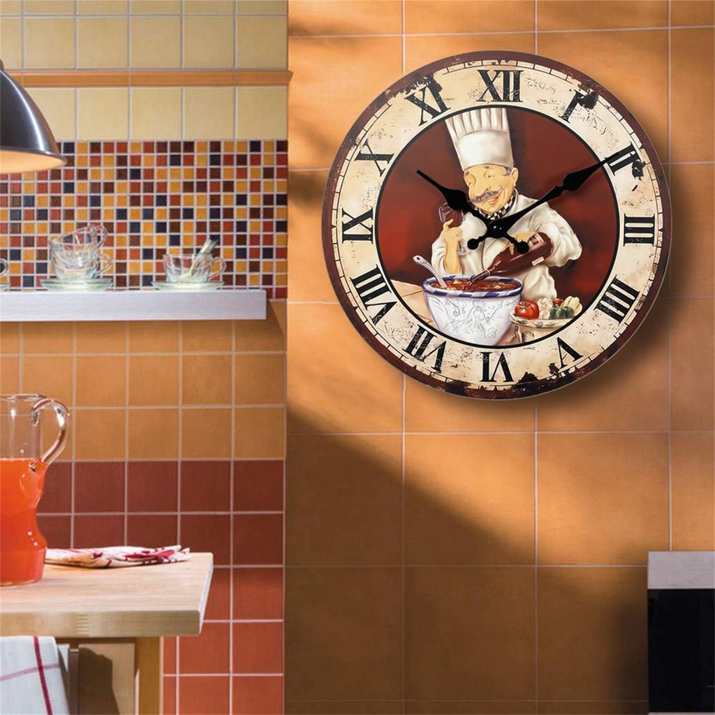 High-Quality Vintage Italian High-Quality Chef High-Quality Cooking High-Quality Pattern High-Quality Wooden High-Quality Wall High-Quality Clock