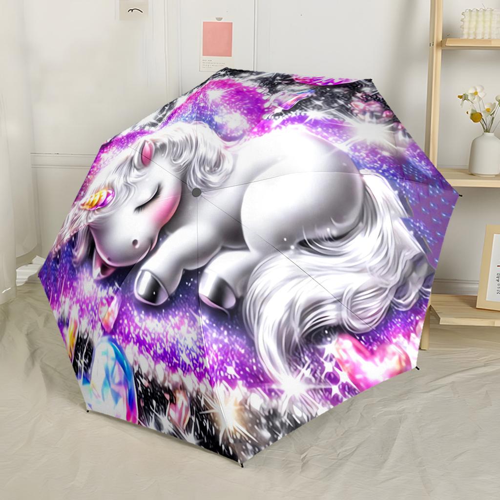 Astral Magic Forest Unicorn Portable Automatic Umbrella Compact 8 Rib Design Durable Plastic Iron Perfect for Outdoor Adventures Fashionable