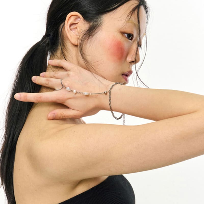 KIMZISU Chain Link Ring Bracelet - Pearl _ WHITE