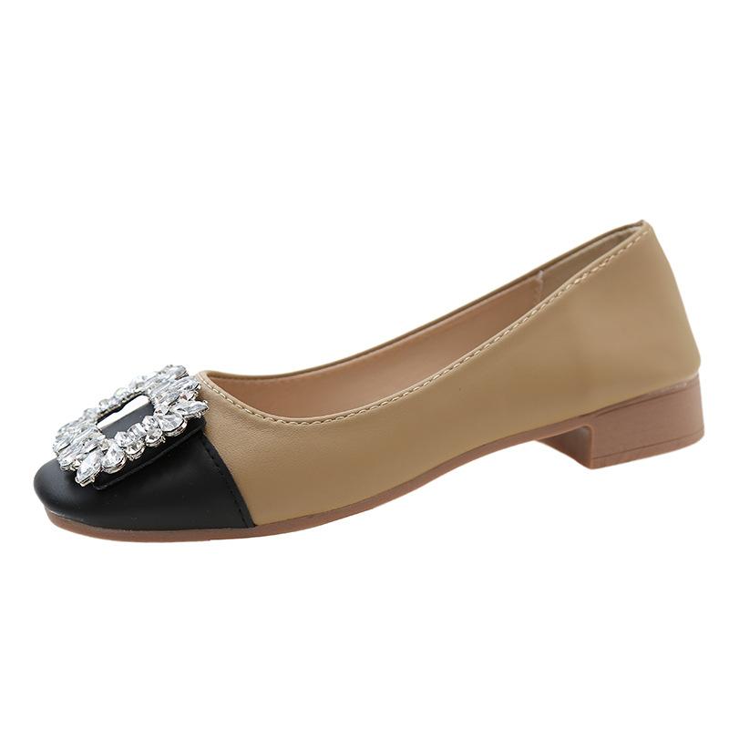 Single shoes women's soft-soled Doudou shoes 2025 summer new versatile color matching skirt light mouth square head low heel ladyshoes tide