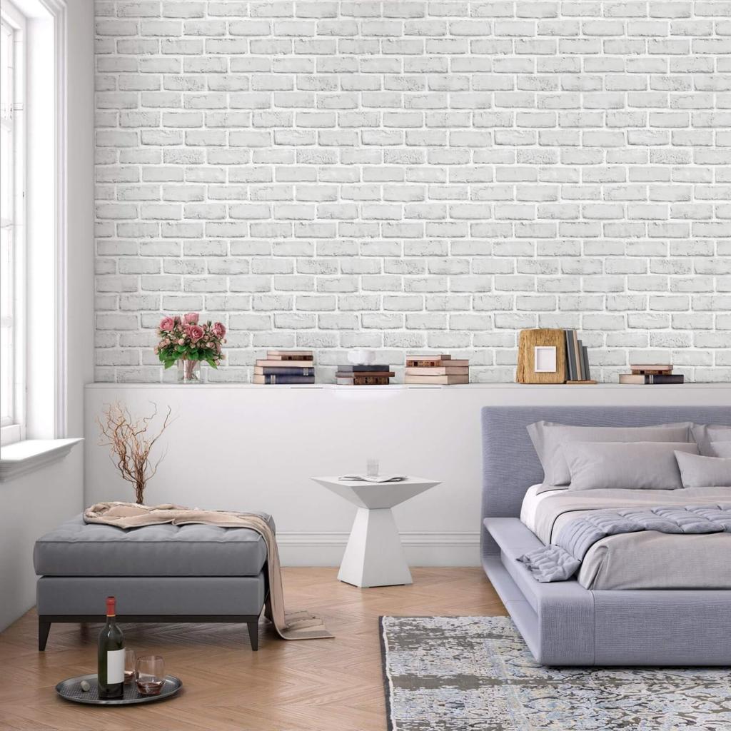 Jiroka Brick Wallpaper Peel and Stick Remake Light 44cm Wide x 3m Scandinavian Interior Renovation DIY Decorative Suitable for Rental Properties
