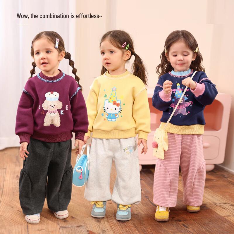 

LUSON Baby Girl s Cartoon Print Fleece-Lined Sweatshirt 120