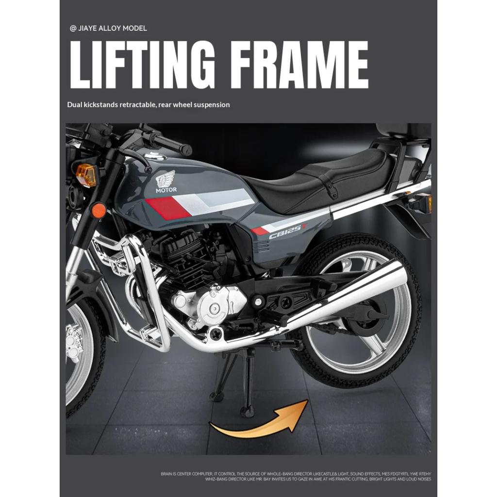 1/12 Honda GB125T Alloy Die-cast Motorcycle Model with Display Base Simulation Sound and Light Desktop Ornament Rubber Tire Gift