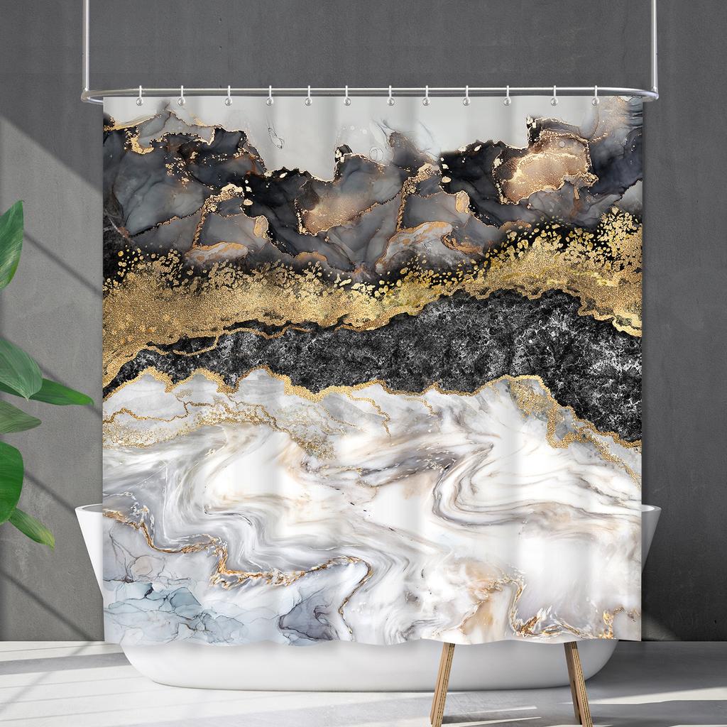 Shower Curtain Waterproof And Mildew-Proof Marble Pattern Bathroom Curtain Shower Curtain Partition Curtain Free Of Punching
