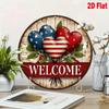 Metal Tin Sign Patriotic Welcome Heart Wall Art 2D Porch Decor Memorial Day Independence
