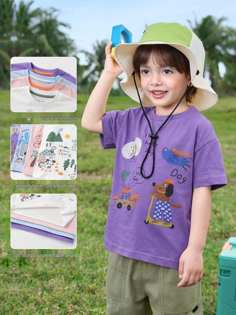 European Boys' Cool-Touch Cotton Short-Sleeve T-Shirt, Summer 2026 Collection for Toddler and Kids