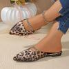 Fashion Sexy Leopard Pointed Toe Slippers Women 2025 Summer Suede Flat Heels Shoes Women Crystal Chain Slip On Black Daily Shoes