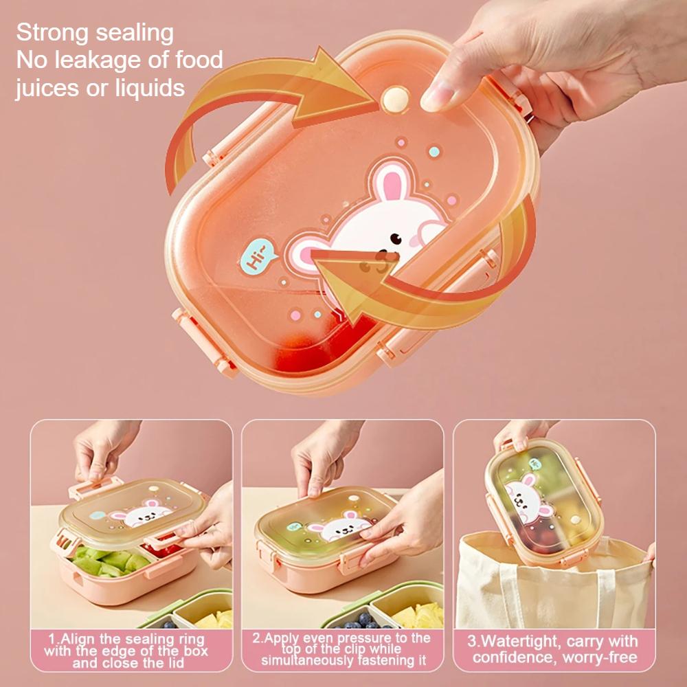 Portable Bento Box Cartoon Lunch Box Divided Fruit Pasta Salad Container Dishwasher Microwave Safe for Home Office Picnic