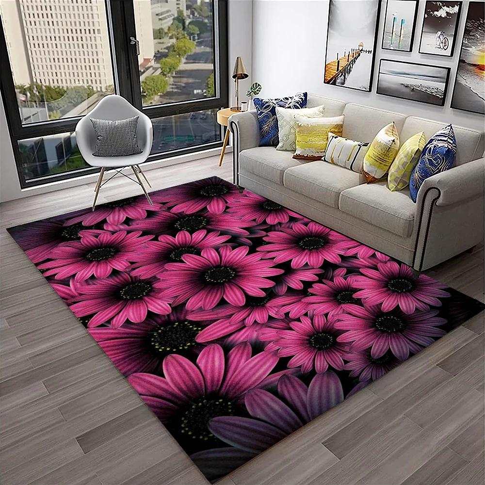 HD Nordic Daisy Sun Flowers 3D Carpet Rug for Home Living Room Bedroom Sofa Doormat Decor,kids Play Area Rug Non-slip Floor Mat