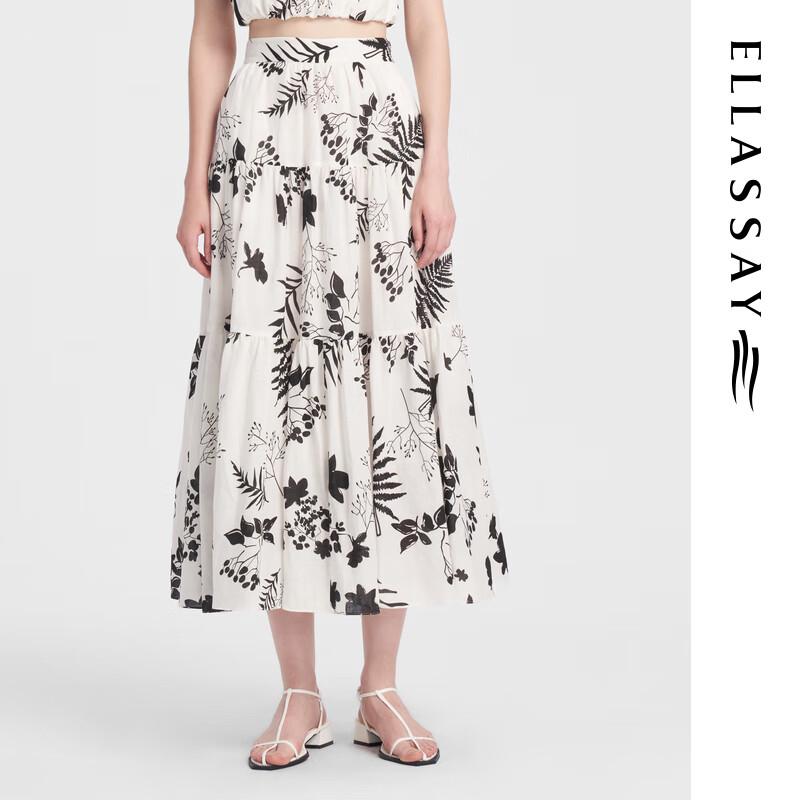 ELLASSAY Botanical Print A-Line Midi Skirt S
