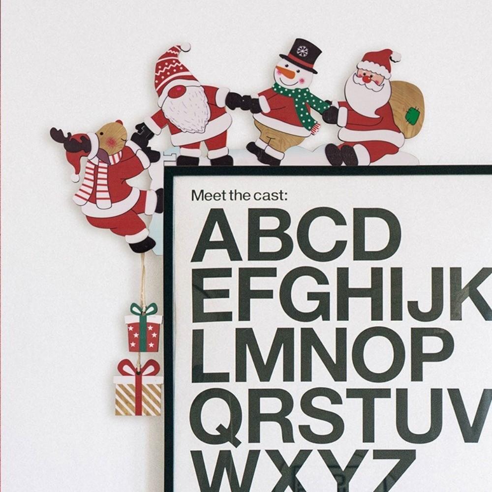 Wooden Christmas Door Corner Sign Cartoon Door Frame Trim Santa Claus Door Frame  Home
