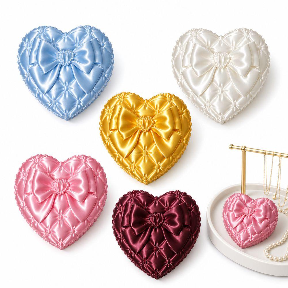 Silk Texture Heart-shaped Jewelry Box Small Size Storage Tray Vanity Table