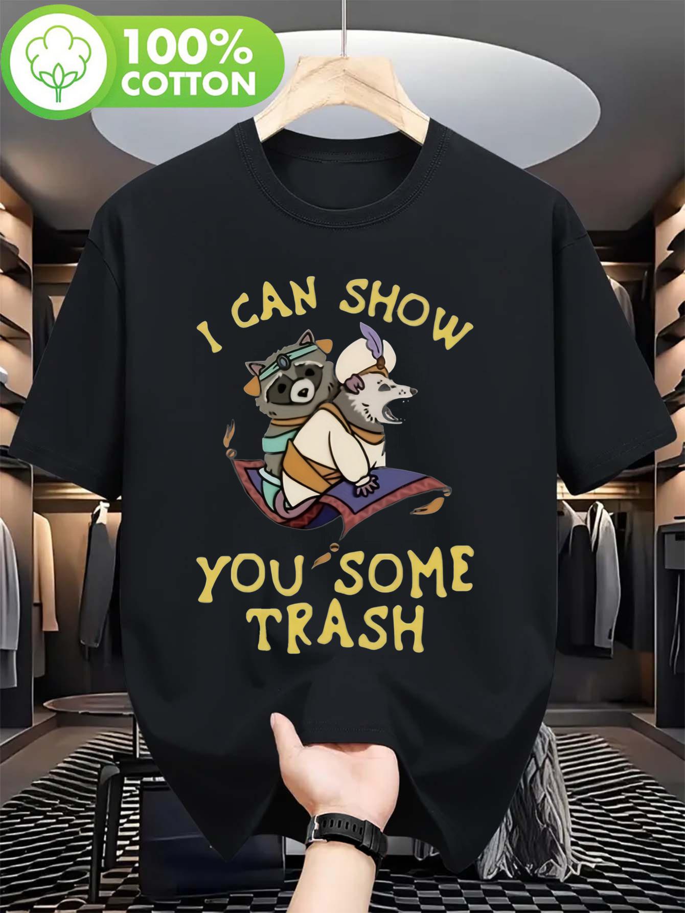 Plus Size Funny I Can Show You Some Trash Graphic T-shirt - Raccoon & Opossum Design M