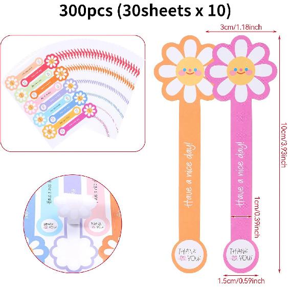 Beyonday 300pcs Handmade Lollipop Baking Stickers for Cake Box/T/Jars/Coffee Cups/Bottles, Long Label Flower Sealing Bakery Stickers for Gift