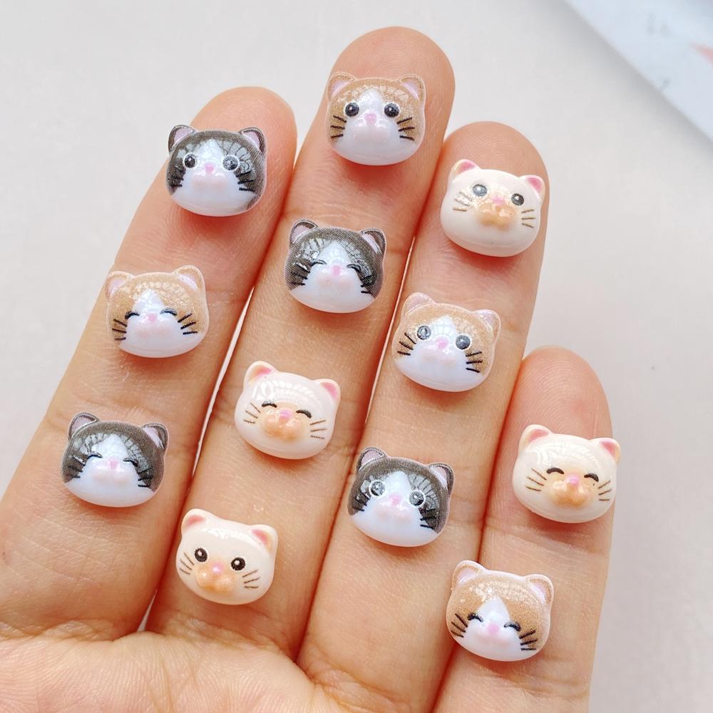 50Pcs Cute Cartoon Mini Cat, Little Fish Series Nail Art Resin Designer Charms DIY Craft For Nail 3D Decorations Jewelry