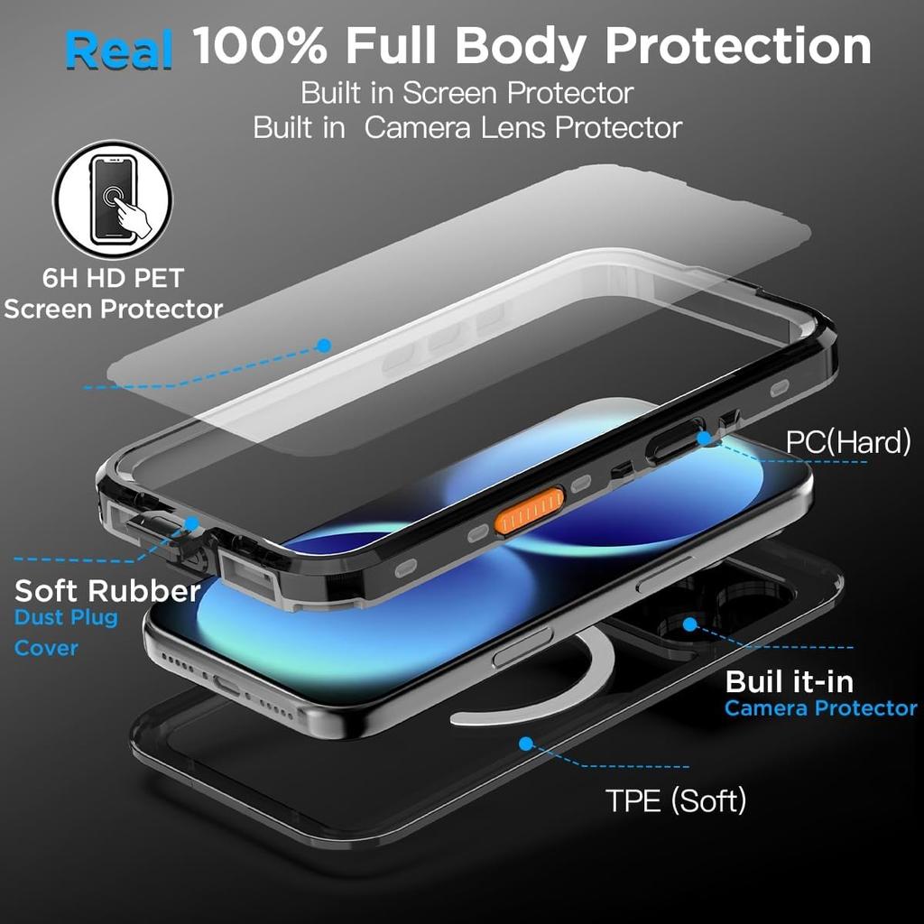 Case For iPhone 18 Pro 17 Air 16 17e 16e 15 14 Plus 13 Pro Max IP68 Diving Waterproof Clear Magnetic Dustproof Protection Cover