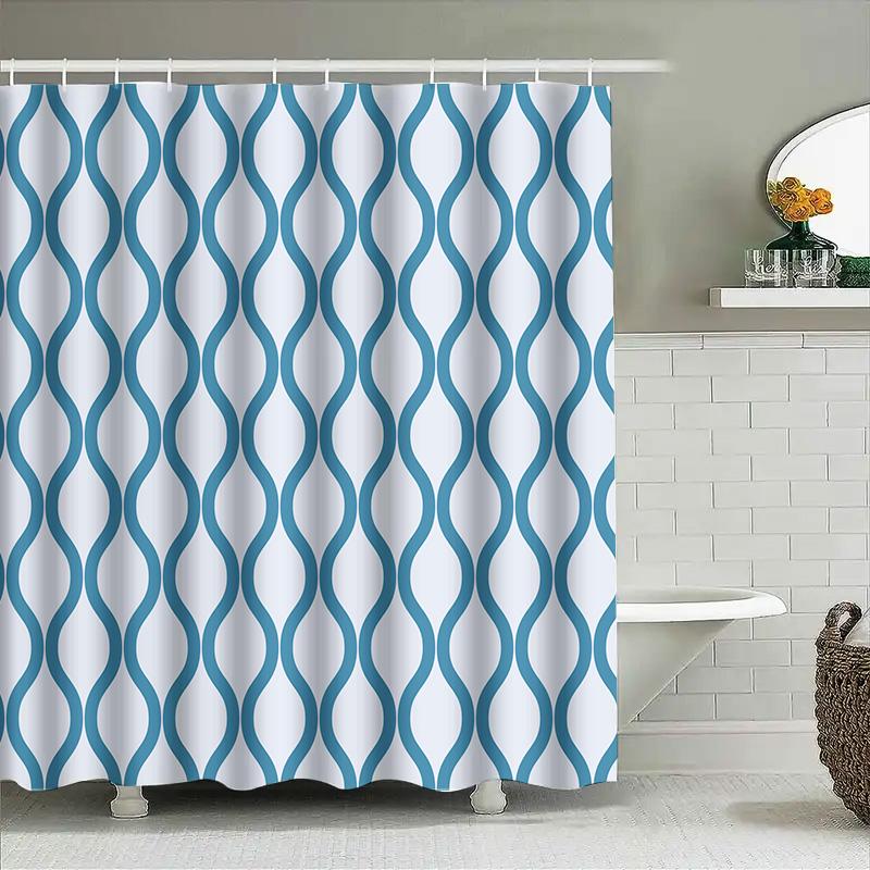 Blue White Wave Shower Curtain Bath Decor Waterproof Fabric For Home Decoration Bathroom Hanging Accessories 72''X84'' 183Cm X 2