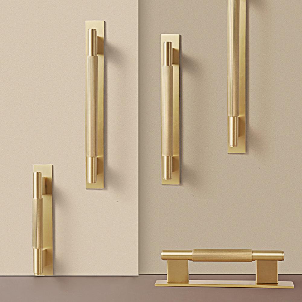Dooroom Solid Brass Straight Grain Pattern Modern Style Cabinet Refrigerator Door Pull Drawer Knobs Hardware Handles