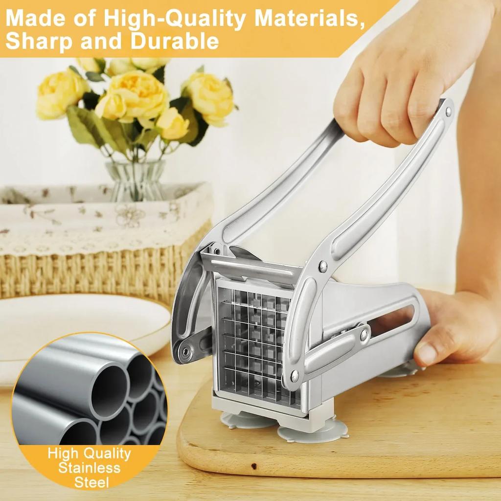 French Fry Cutter Stainless Steel Potato Chipper Blades Manual Food Slicer Dicer Multifunction Vegetable Fruit Onion Chipper