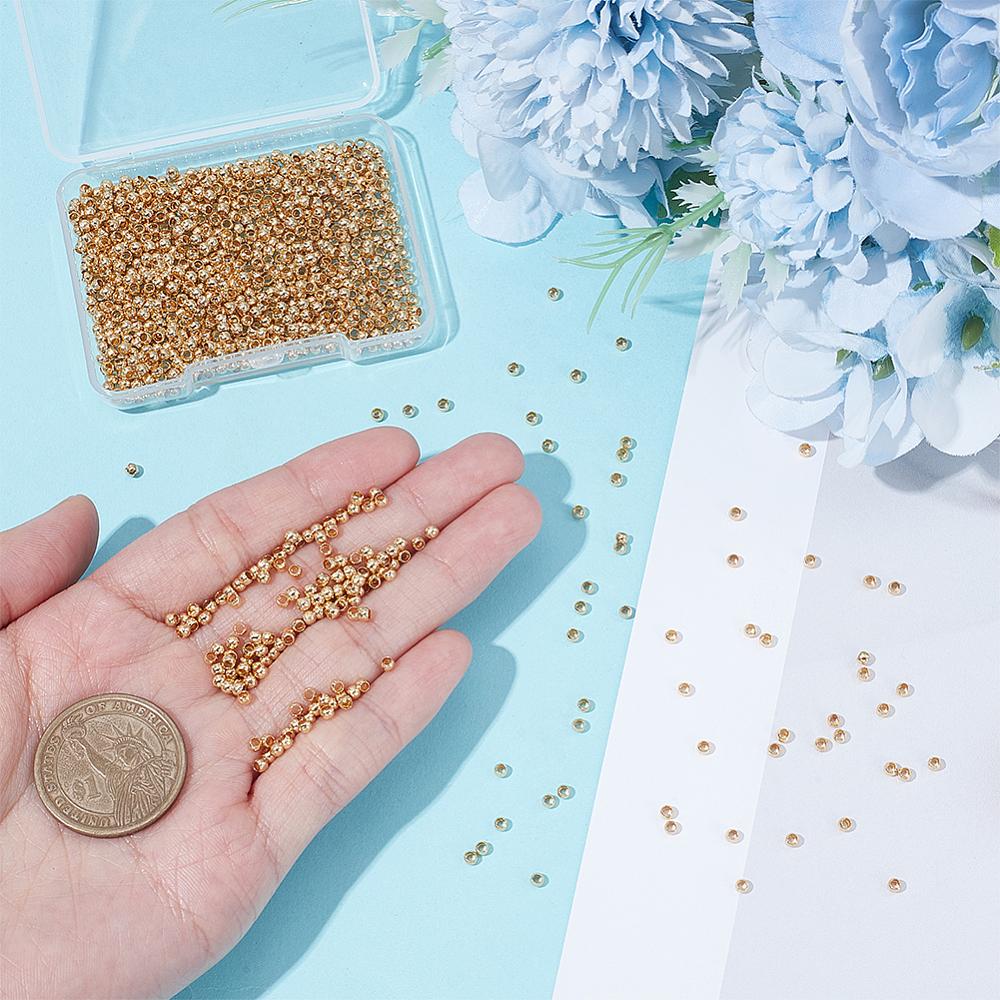 1000Pcs Brass Crimp Beads, Rondelle, Real 18K Gold Plated, 2.5x2.5x2mm, Hole: 1.6mm