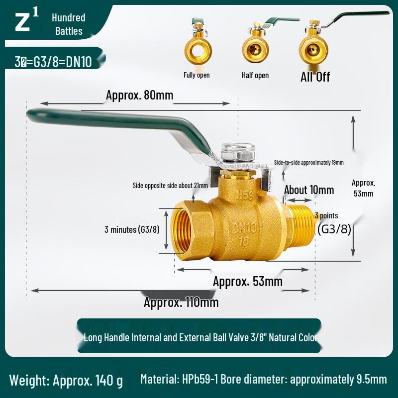 Copper Ball Valve for Gas & Water Heater: Internal/External Thread, Large Flow, Sizes 2-6 Points, 1 Inch