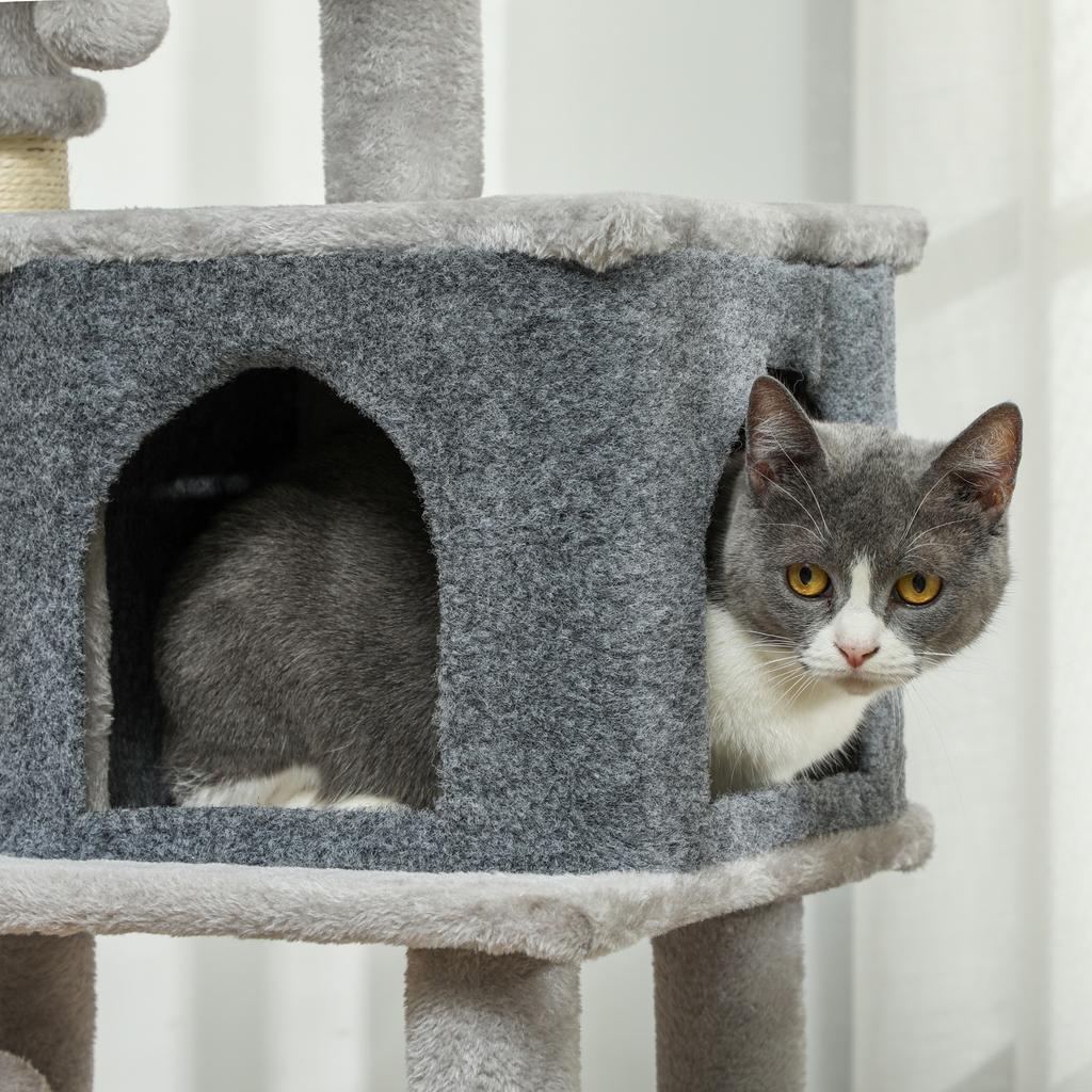 Cat Tree 104 cm Cat Tower with Cat Cave Bed Sisal Scratching Posts Scratching Board Plush Balls for Cats up to 5 kg Light Grey