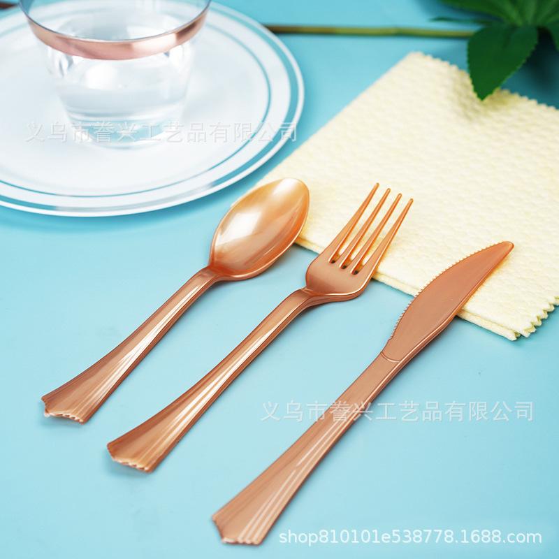 Party Birthday Spot Disposable Knives, Forks And Spoons Plastic Tableware Festive Party Dovetail Knives, Forks And Spoons Foreign Trade