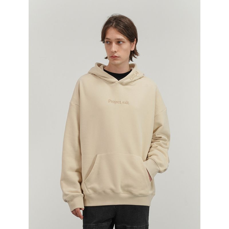 Black of Exit National Trend Basic Embroidered Loose Hooded Sweatshirt for Men and Women High Street Design Fleece Hoodie