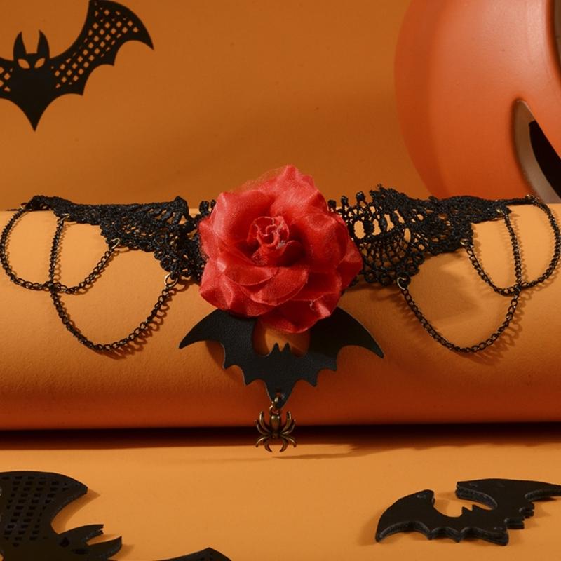 Gothic Lace Choker Bat Flower Specter Necklace Creativity Gorgeous Punk Jewelry Fashion Party Women Halloween Gift