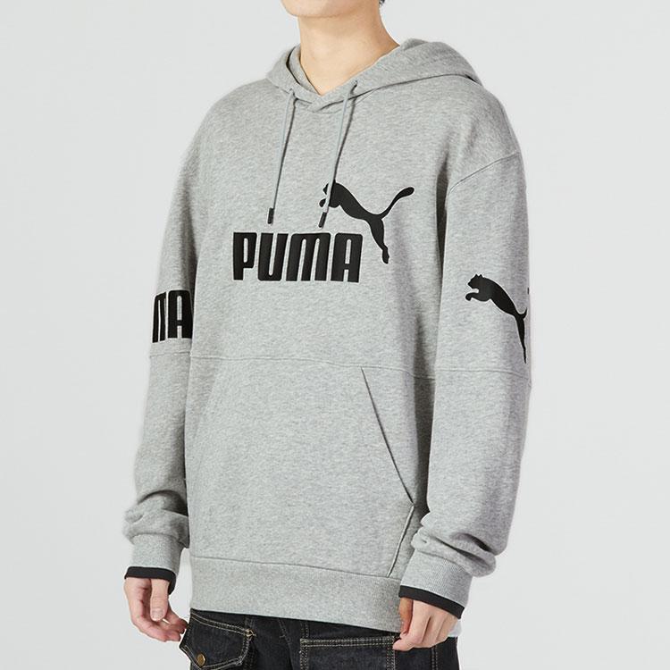 Puma Power Colorblock Hoodie With Solid Logo Print Men Tops Grey 676667-04