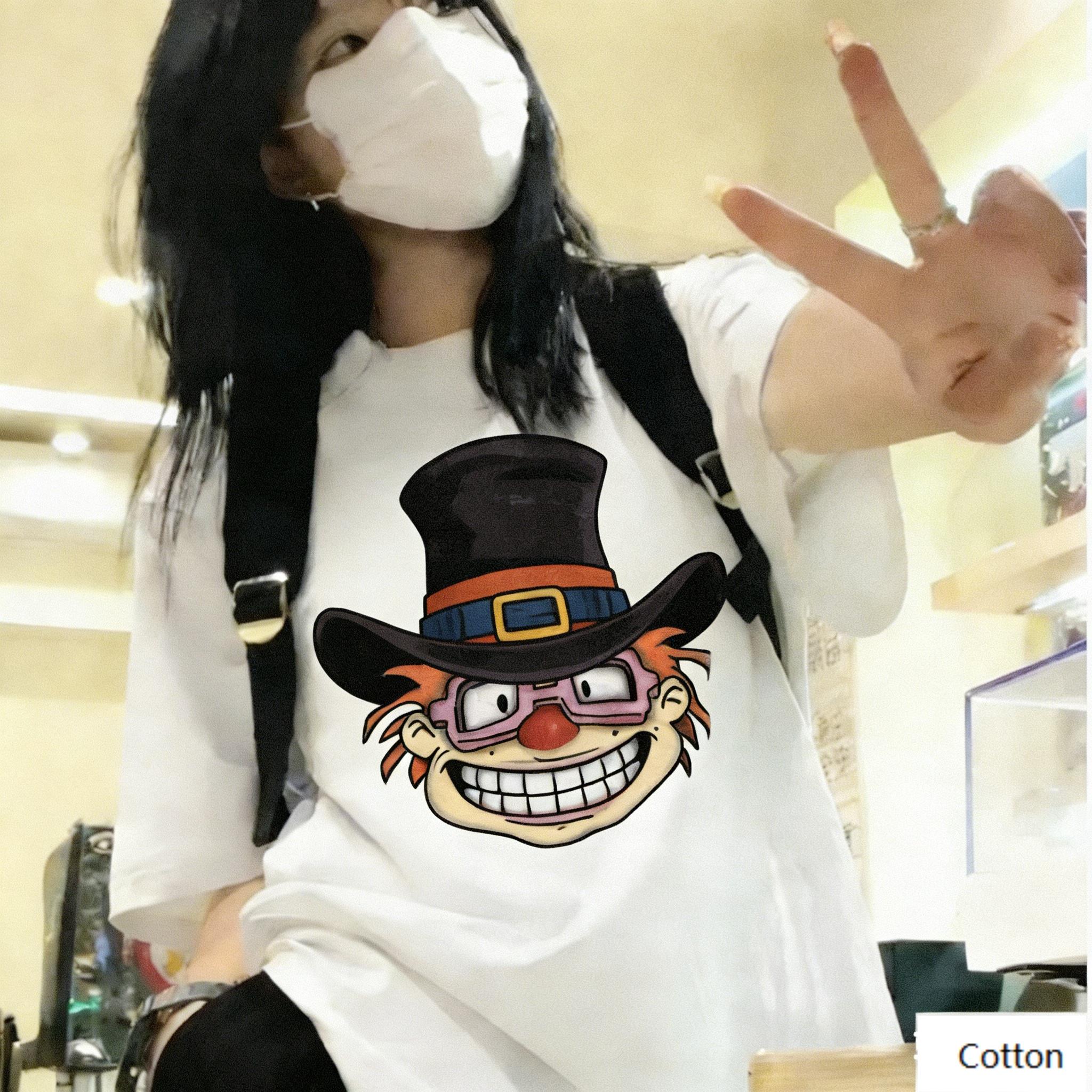 

Oversized White Cotton TShirt with Bold Macaron Finster Graphic Loose Fit Unisex Streetwear Tee for Daily and Street Style M