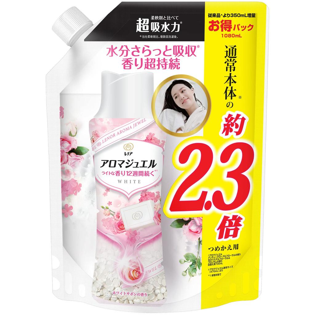 Lenor Happiness Aroma Jewel Scented White Extra Beads, Soap, Refill, Large, 1,080ml