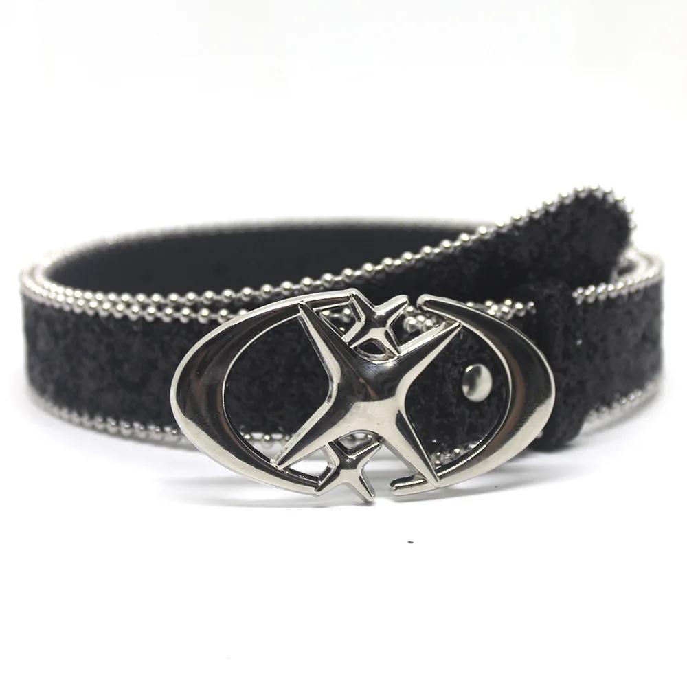 Bling Ster Strass Riem Dames Luxe Pailletten Punk Metalen Gesp Riem Mode Tailleband Jeans Broek Decoratie Riem 103CM zwart