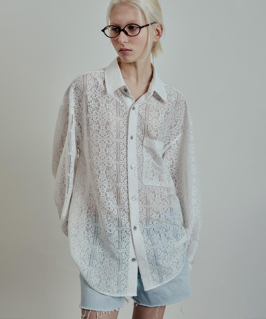 LMOOD Nu Bohème Beaded Lace Shirt Optic White