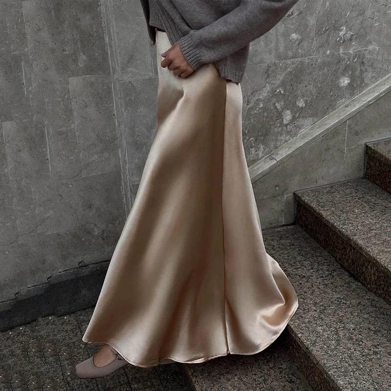 

Женская сексуальная атласная юбка с высокой талией и бедрами, юбка-трапеция для офиса, новая мода для леди S хаки